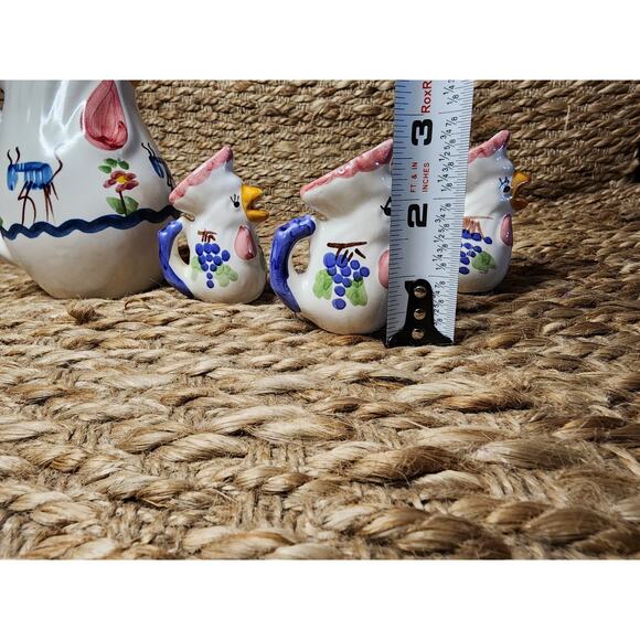 Vintage Pottery Hand Painted Rooster Pitcher Set Italy GIOVANNI VIETRI The Ants - Picture 15 of 16